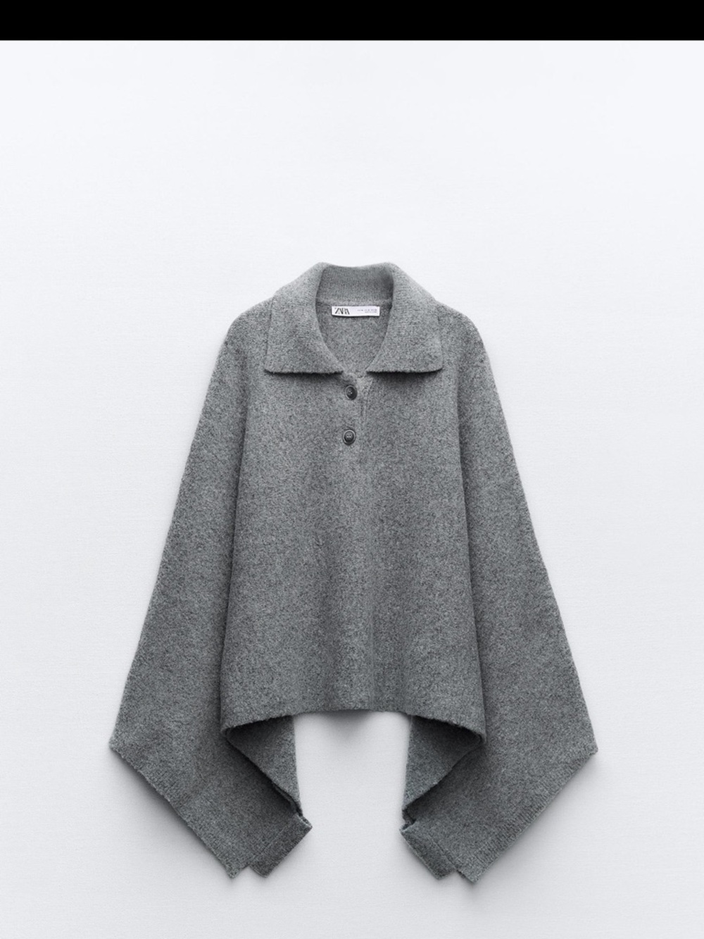 Zara Gray Knit Poncho with Button Collar